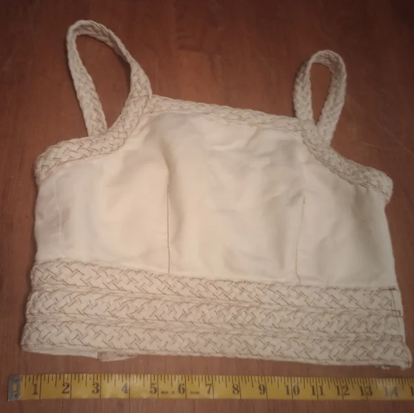 Anthropologie Pilcro Cream Braided Strap Lace Up Crop Tank Size XS - Picture 6 of 7